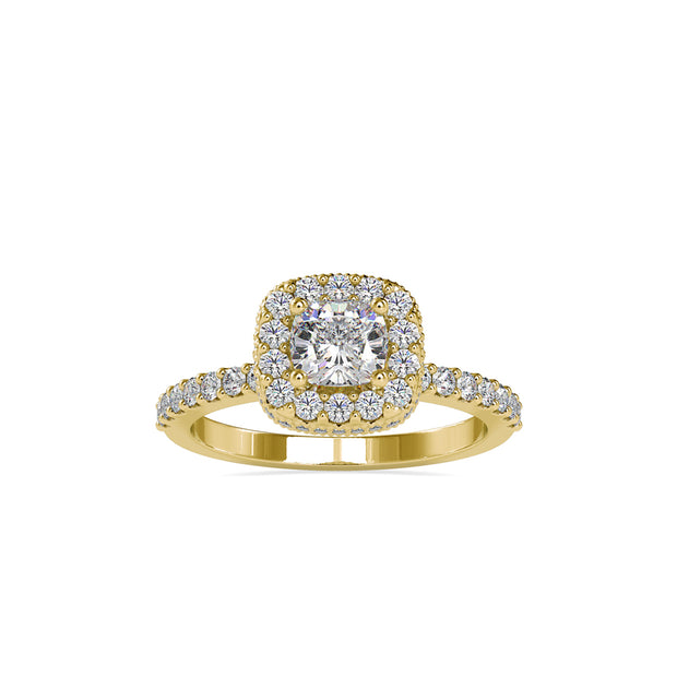 cushion halo lab-grown diamond ring in yellow gold