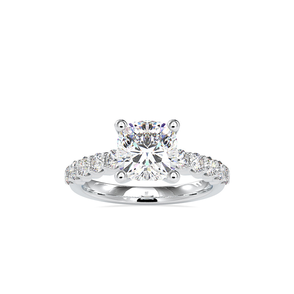 cushion cut solitaire lab-grown diamond ring in white gold