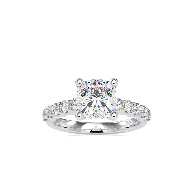 cushion cut solitaire lab-grown diamond ring in white gold