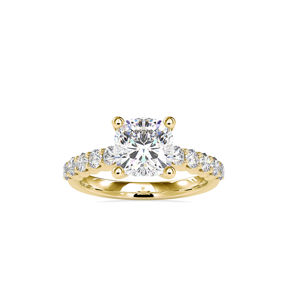 cushion cut solitaire lab-grown diamond ring in yellow gold