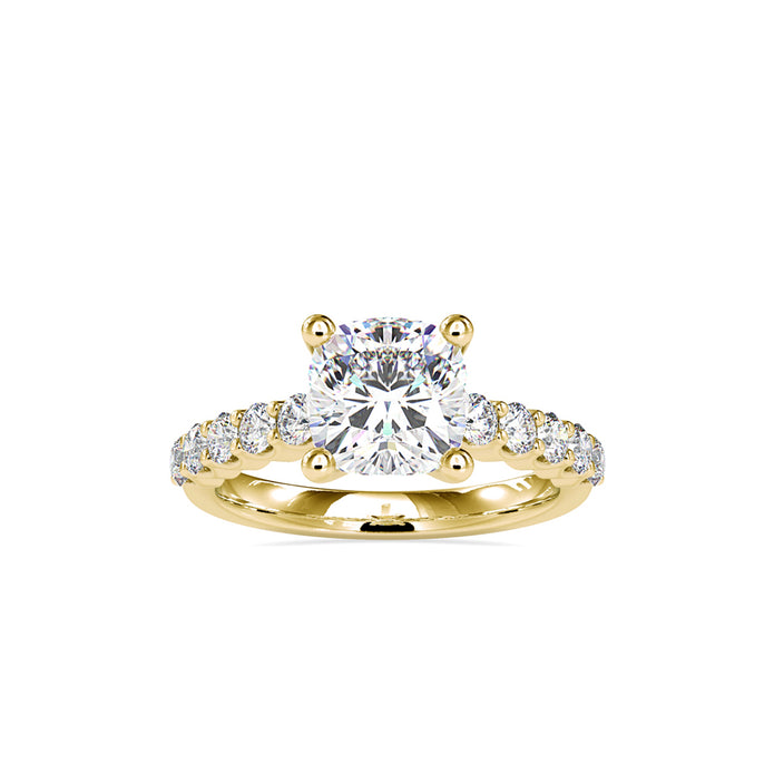 cushion cut solitaire lab-grown diamond ring in yellow gold