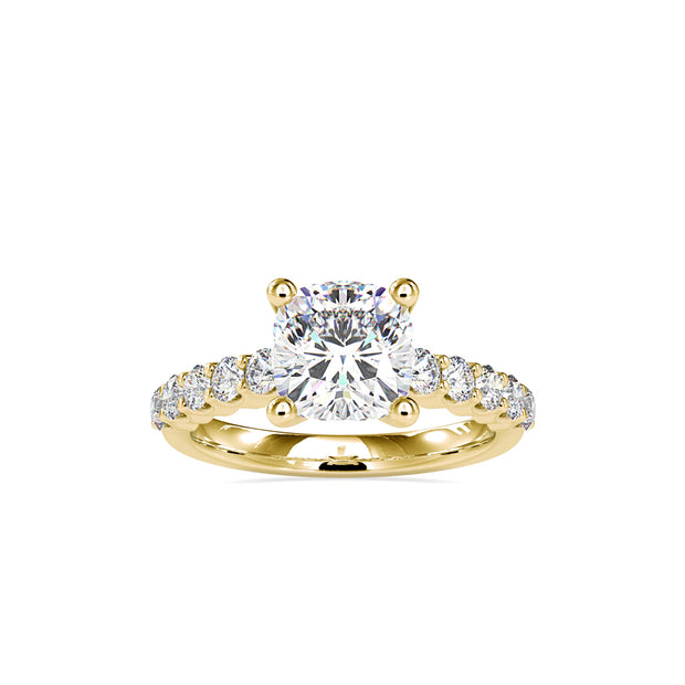 cushion cut solitaire lab-grown diamond ring in yellow gold