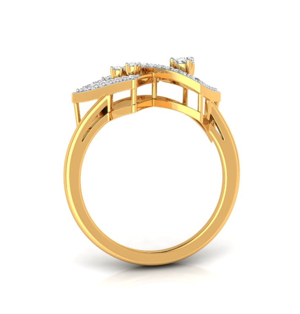 double triangle shape diamond ring in yellow gold