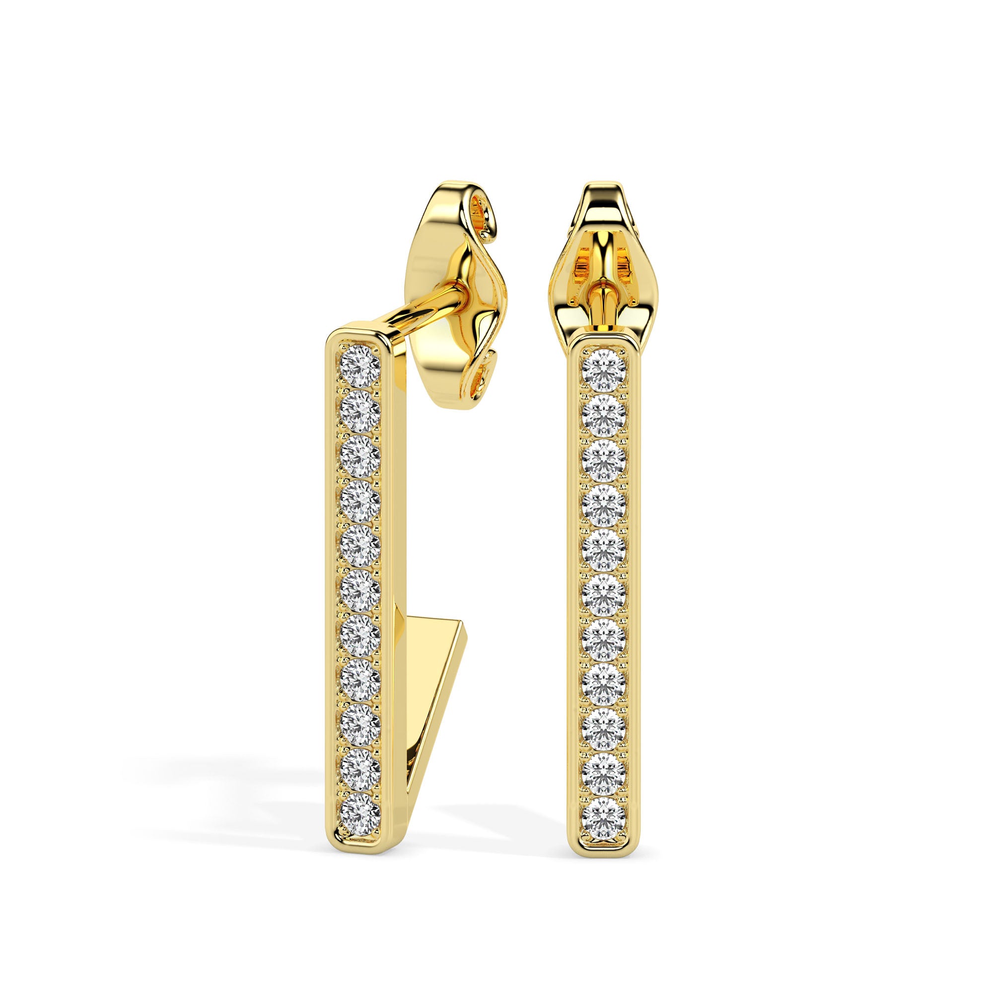 vertical bar diamond drop earrings in yellow gold