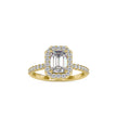 emerald halo lab-grown diamond ring in yellow gold