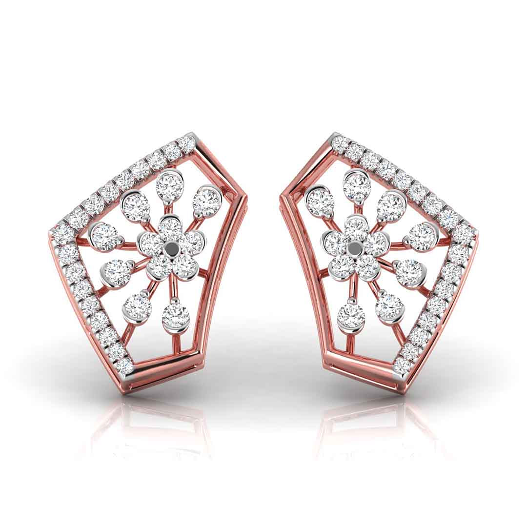 floral cluster diamond stud earrings in rose gold