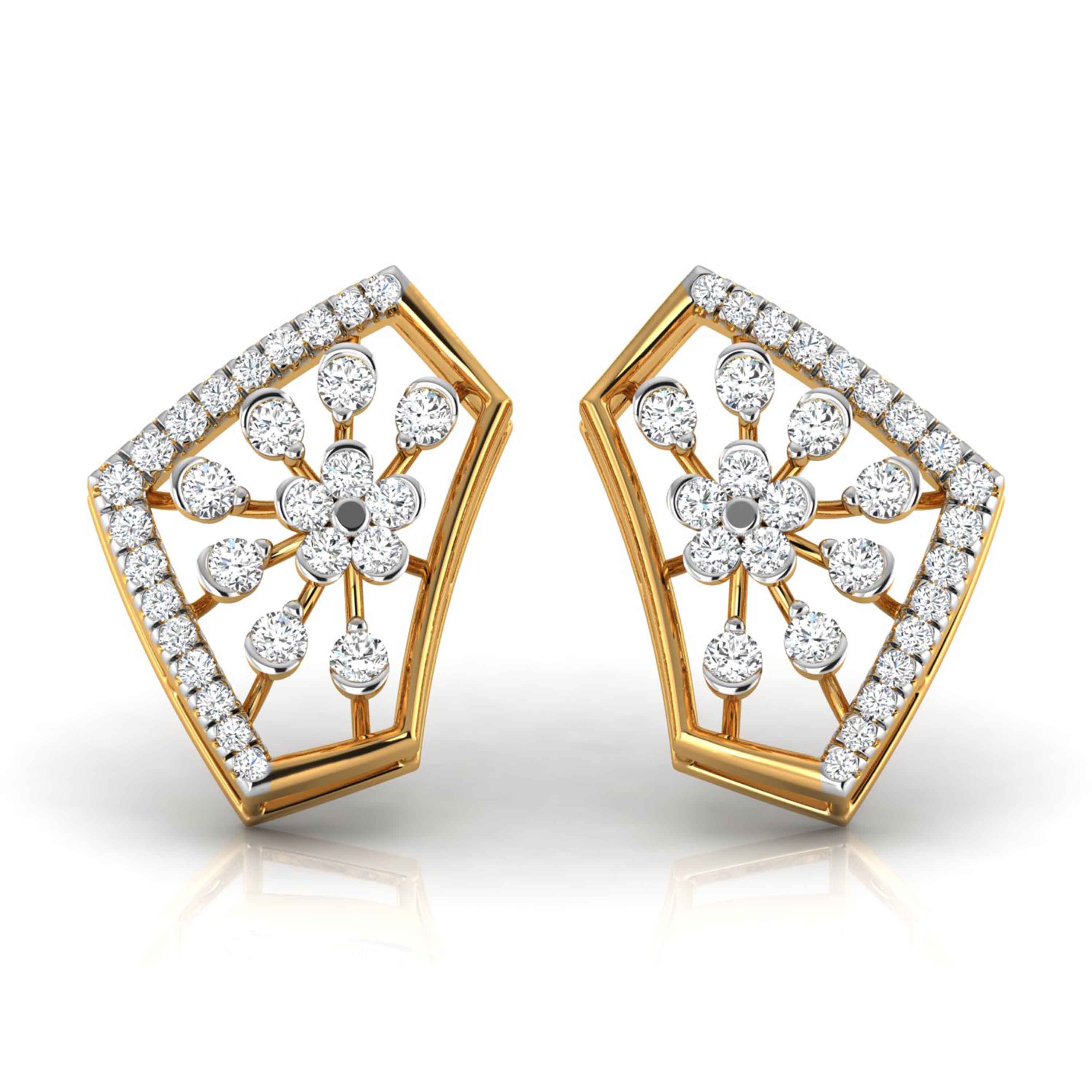floral cluster diamond stud earrings in yellow gold
