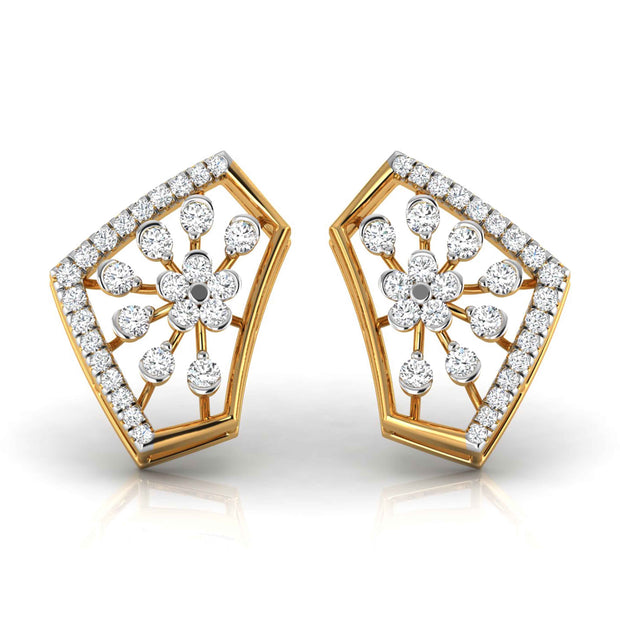 floral cluster diamond stud earrings in yellow gold