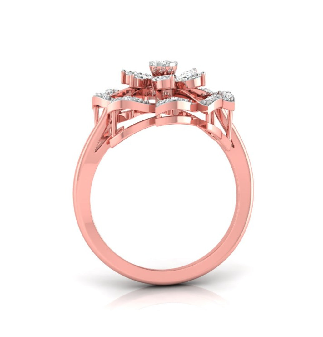 floral cocktail style diamond ring in rose gold
