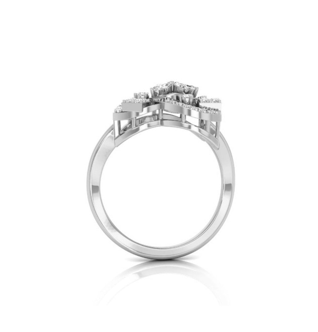 floral cocktail diamond ring in white gold