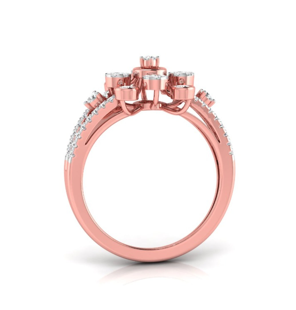 floral halo cocktail diamond ring in rose gold