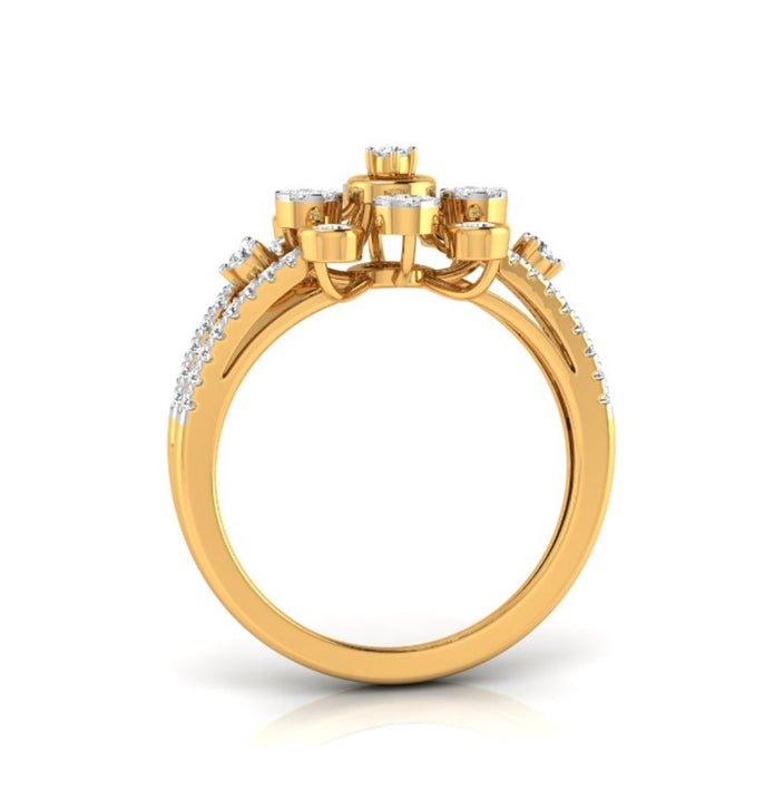 floral halo cocktail diamond ring in yellow gold
