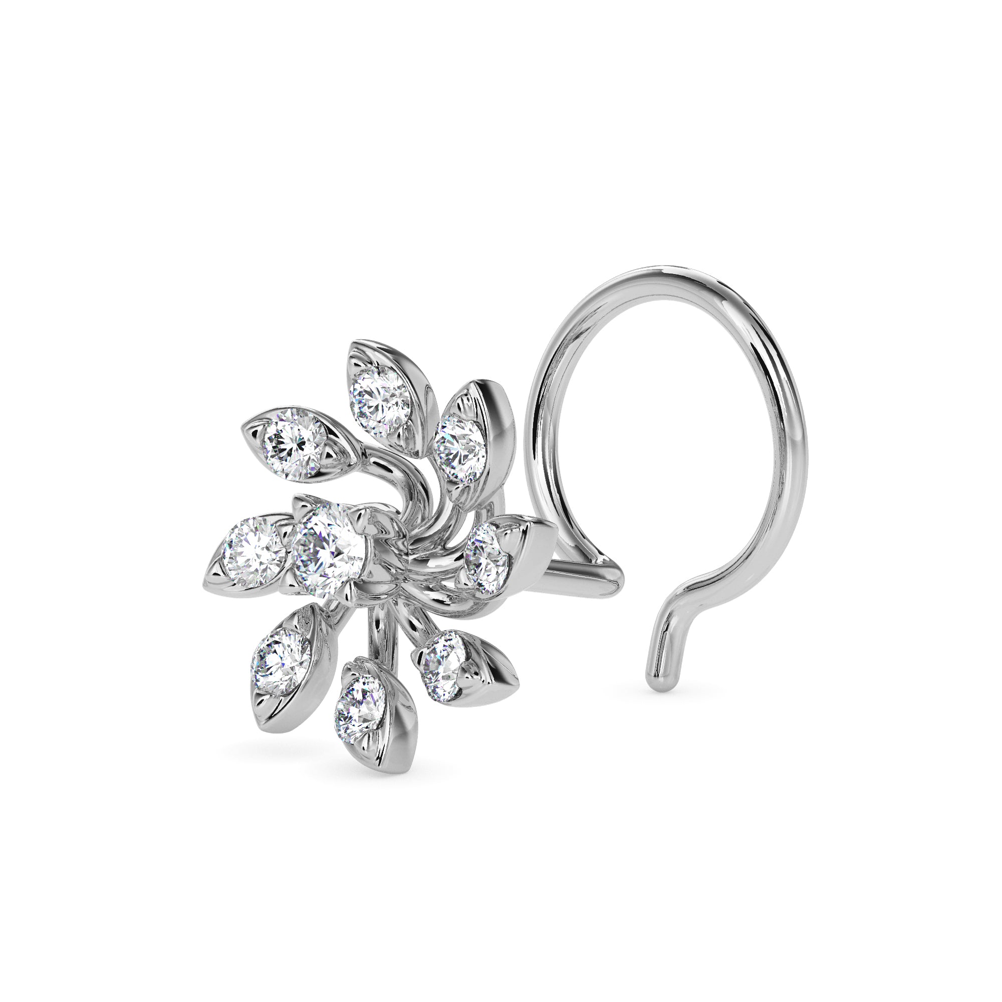 floral spiral lab-grown diamond nosepin in white gold
