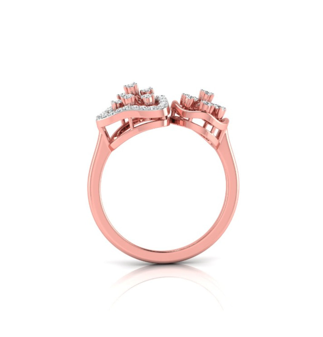 floral triangle circle diamond ring in rose gold