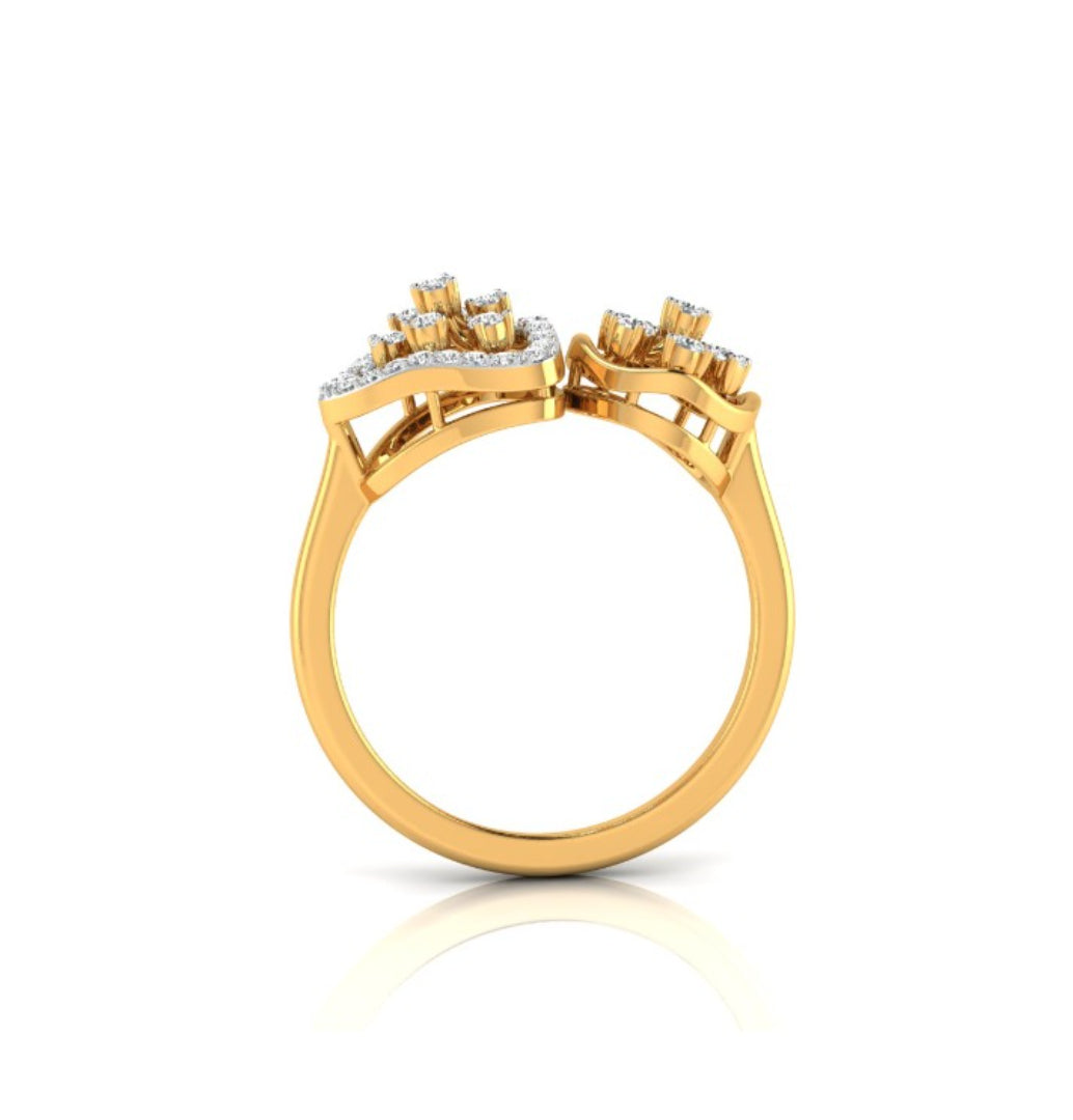 floral triangle circle diamond ring in yellow gold