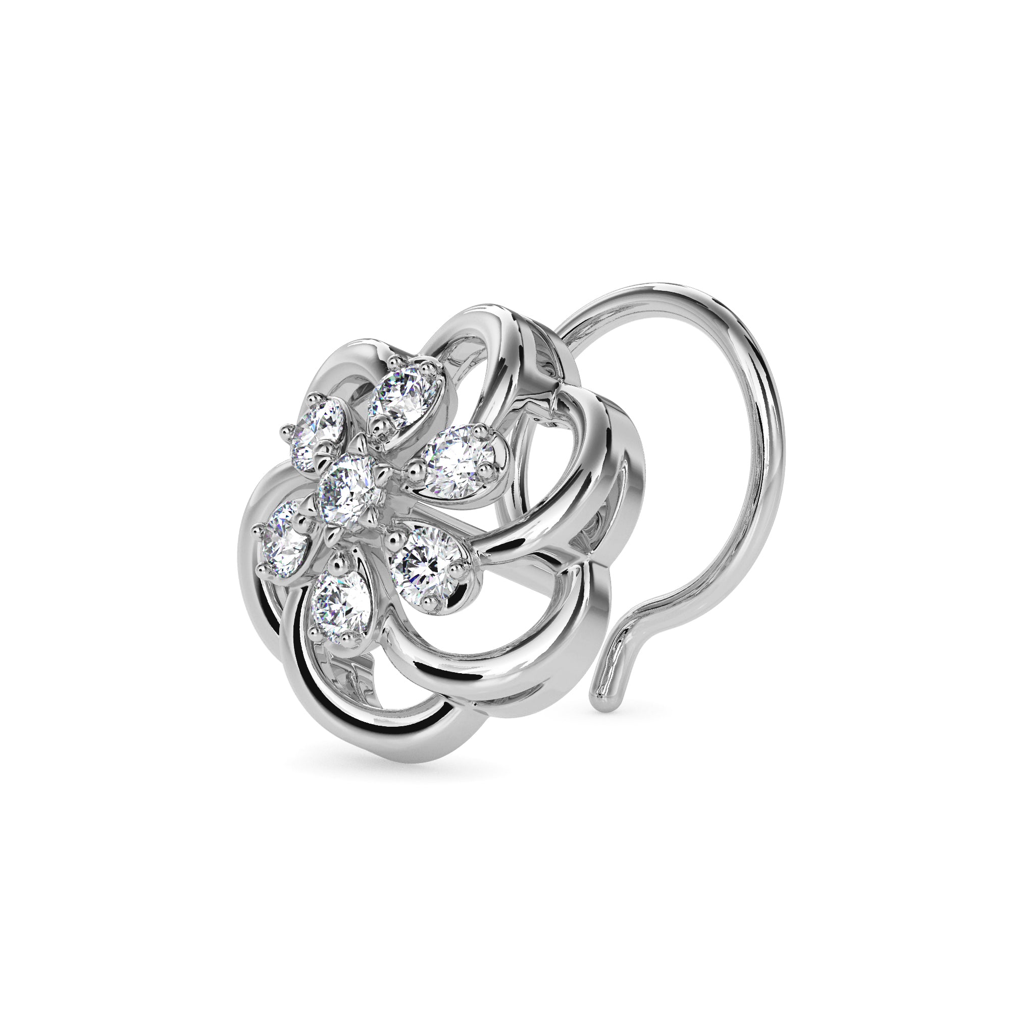 flower design lab-grown diamond nosepin in white gold