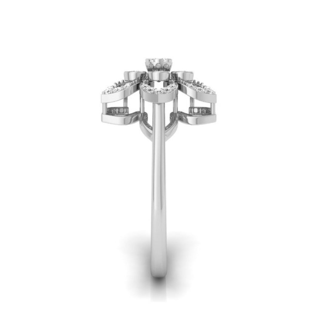 flower style prong set diamond ring in white gold