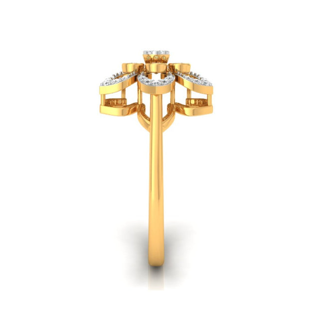 flower style prong set diamond ring in yellow gold