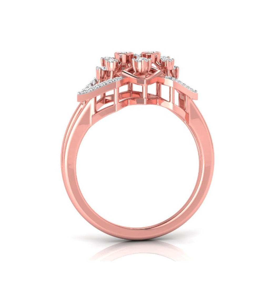 geometric round cut diamond ring in rose gold