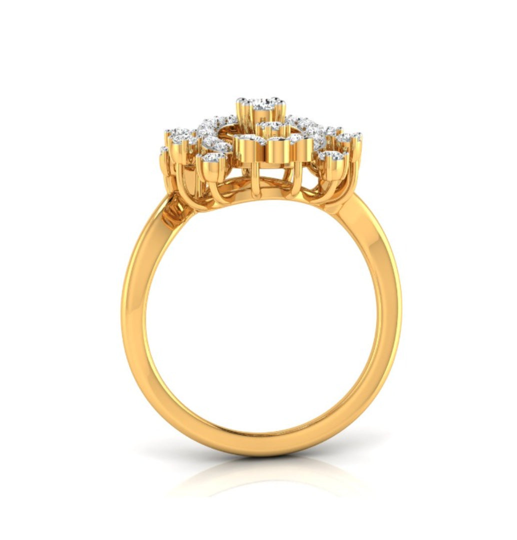 halo floral cocktail diamond ring in yellow gold