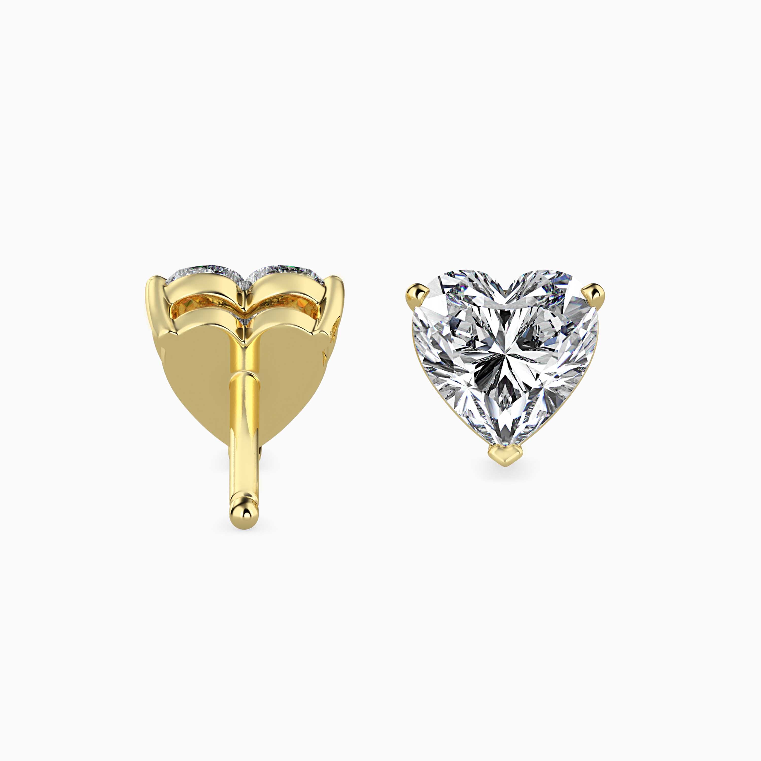 heart prong set diamond stud earrings in yellow gold