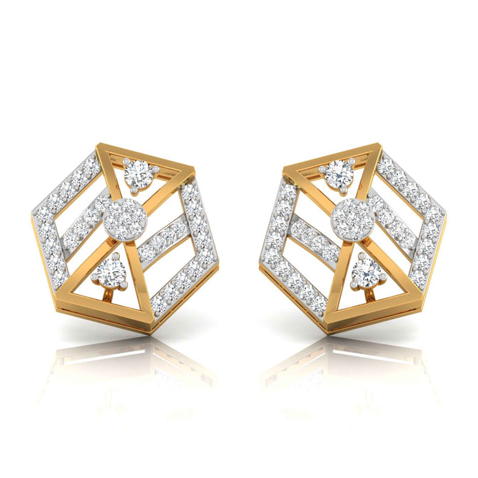 hexagon cluster diamond stud earrings in yellow gold