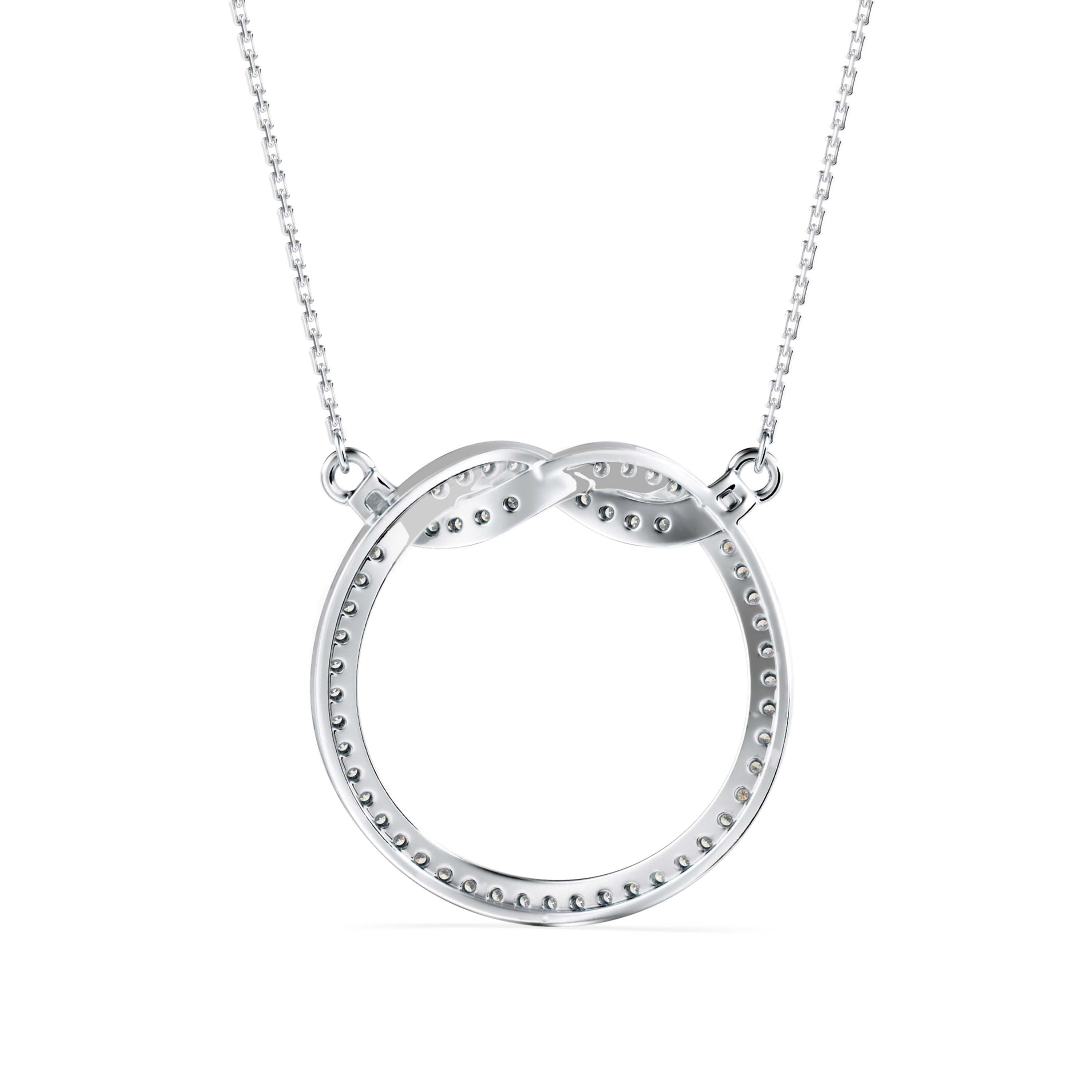 infinity round pave diamond pendant necklace in white gold