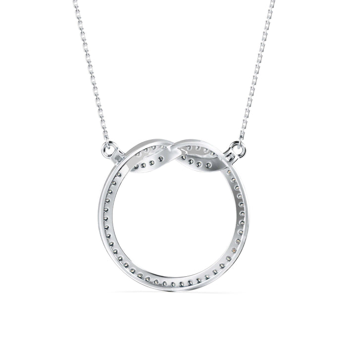infinity round pave diamond pendant necklace in white gold