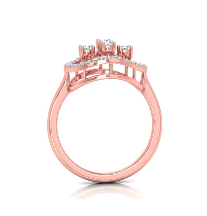 lattice design round cut diamond ring in rose gold