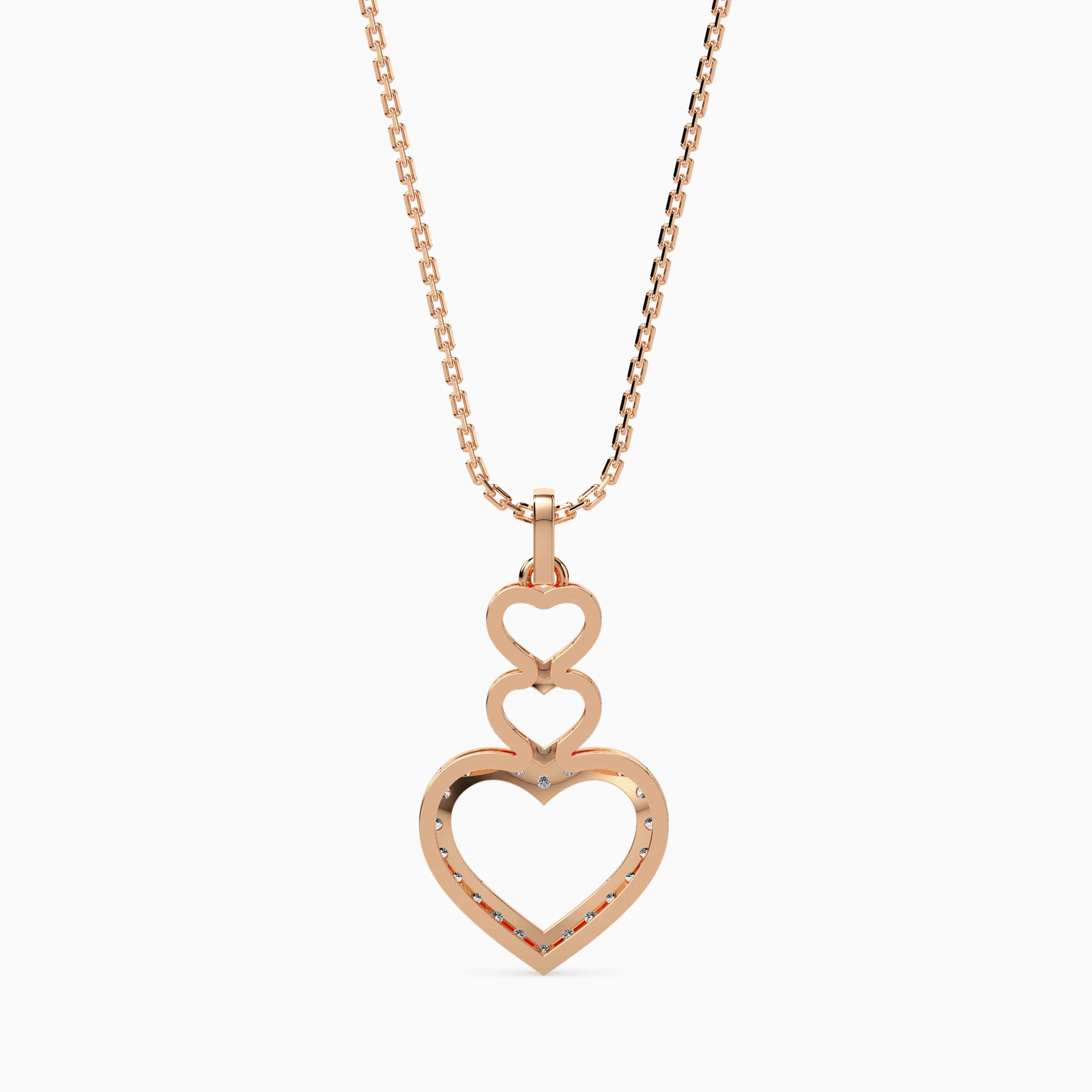 layered heart diamond pendant necklace in rose gold