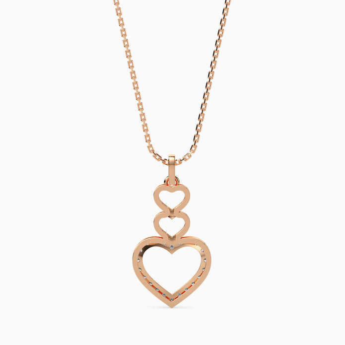 layered heart diamond pendant necklace in rose gold