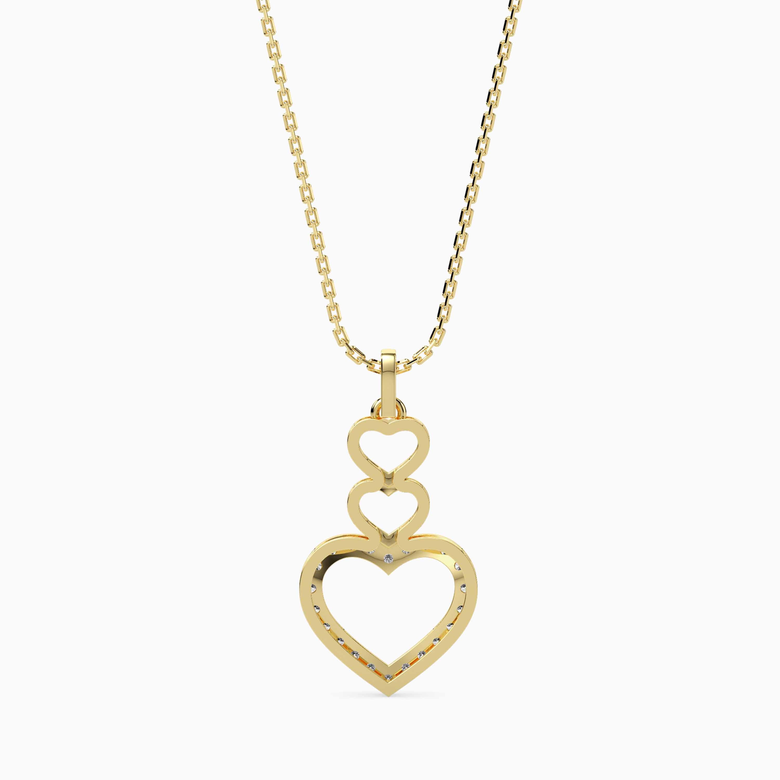 layered heart diamond pendant necklace in yellow gold