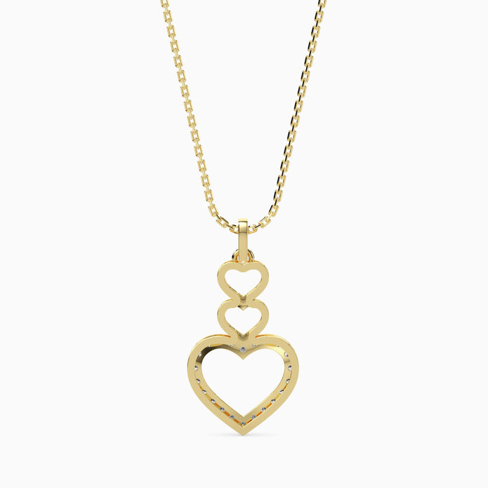 layered heart diamond pendant necklace in yellow gold
