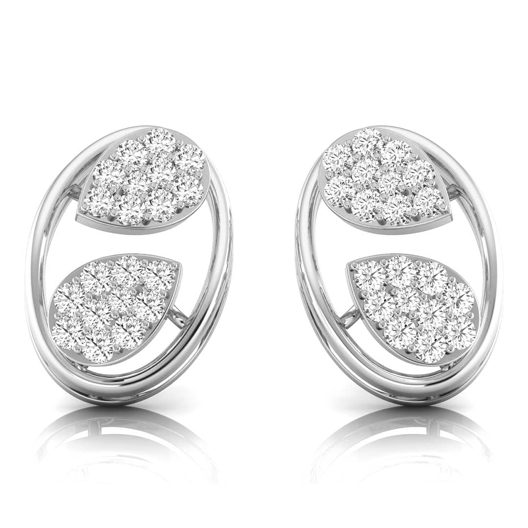 leaf design round diamond stud earrings in white gold