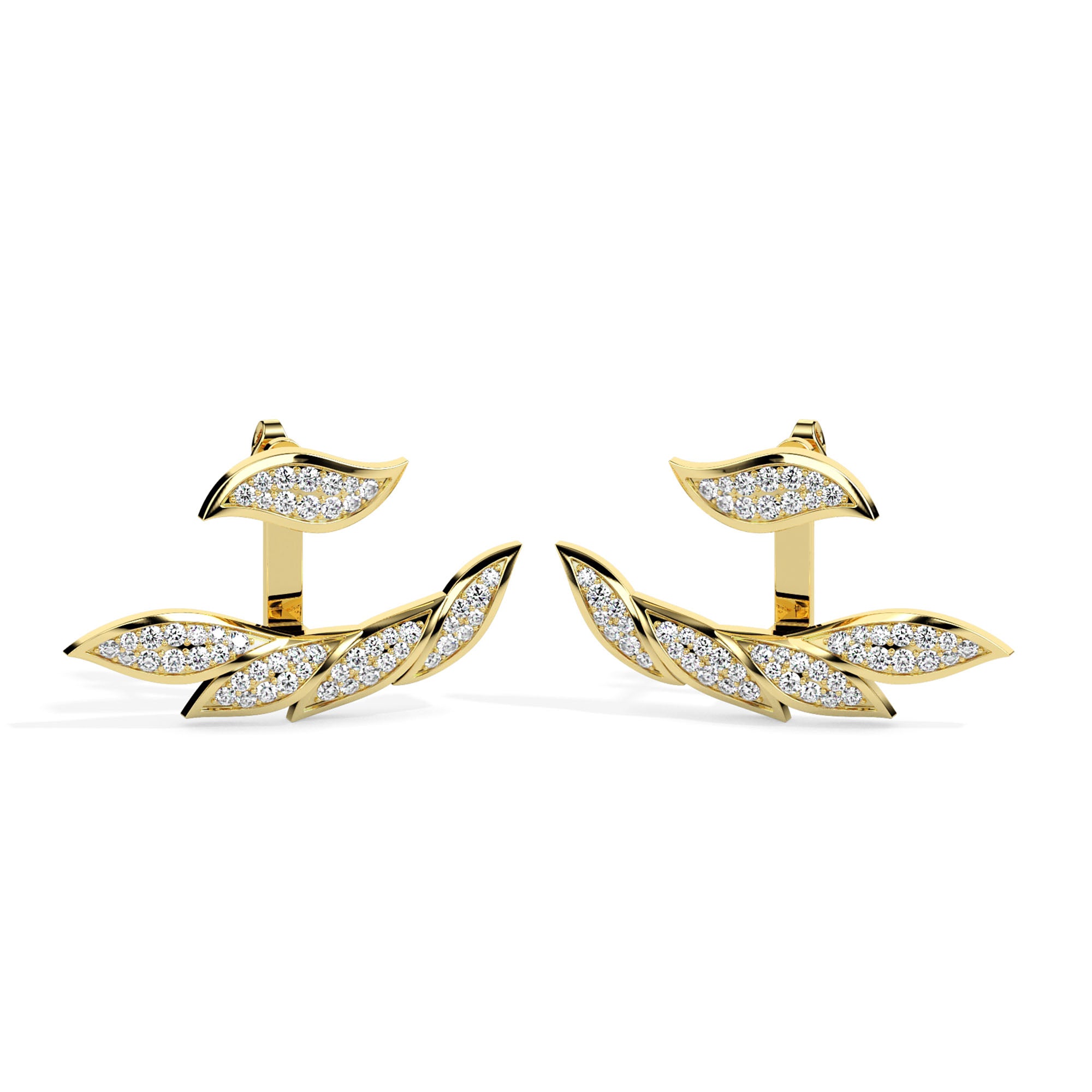 leaf cluster diamond stud earrings in yellow gold