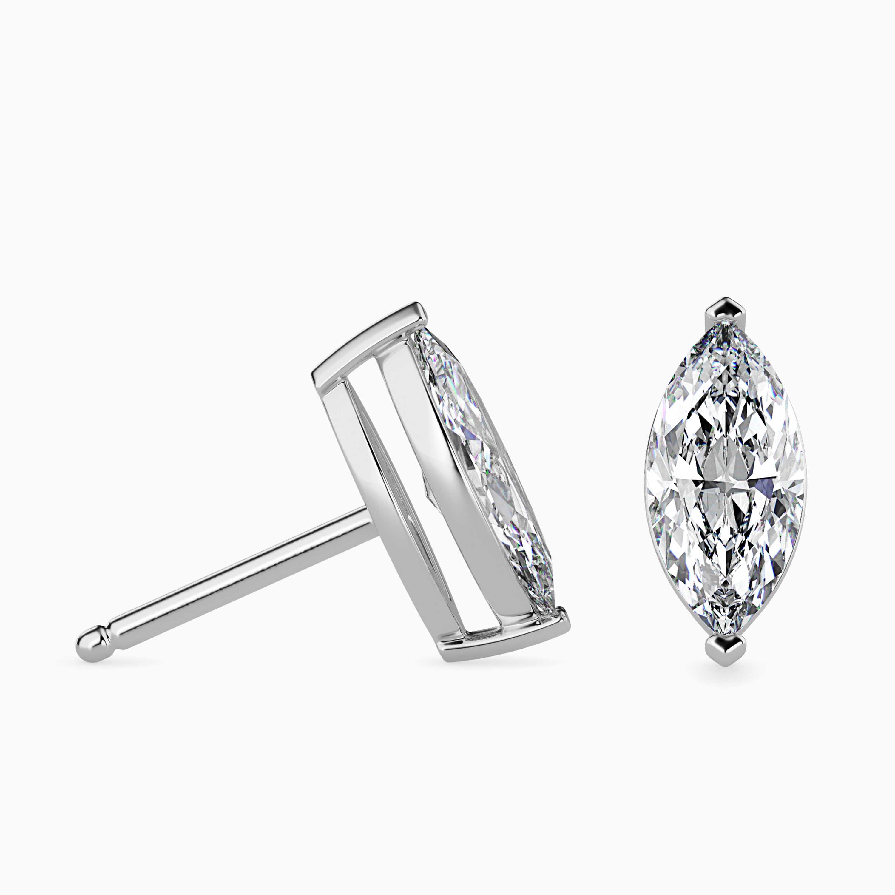 marquise prong set diamond stud earrings in white gold