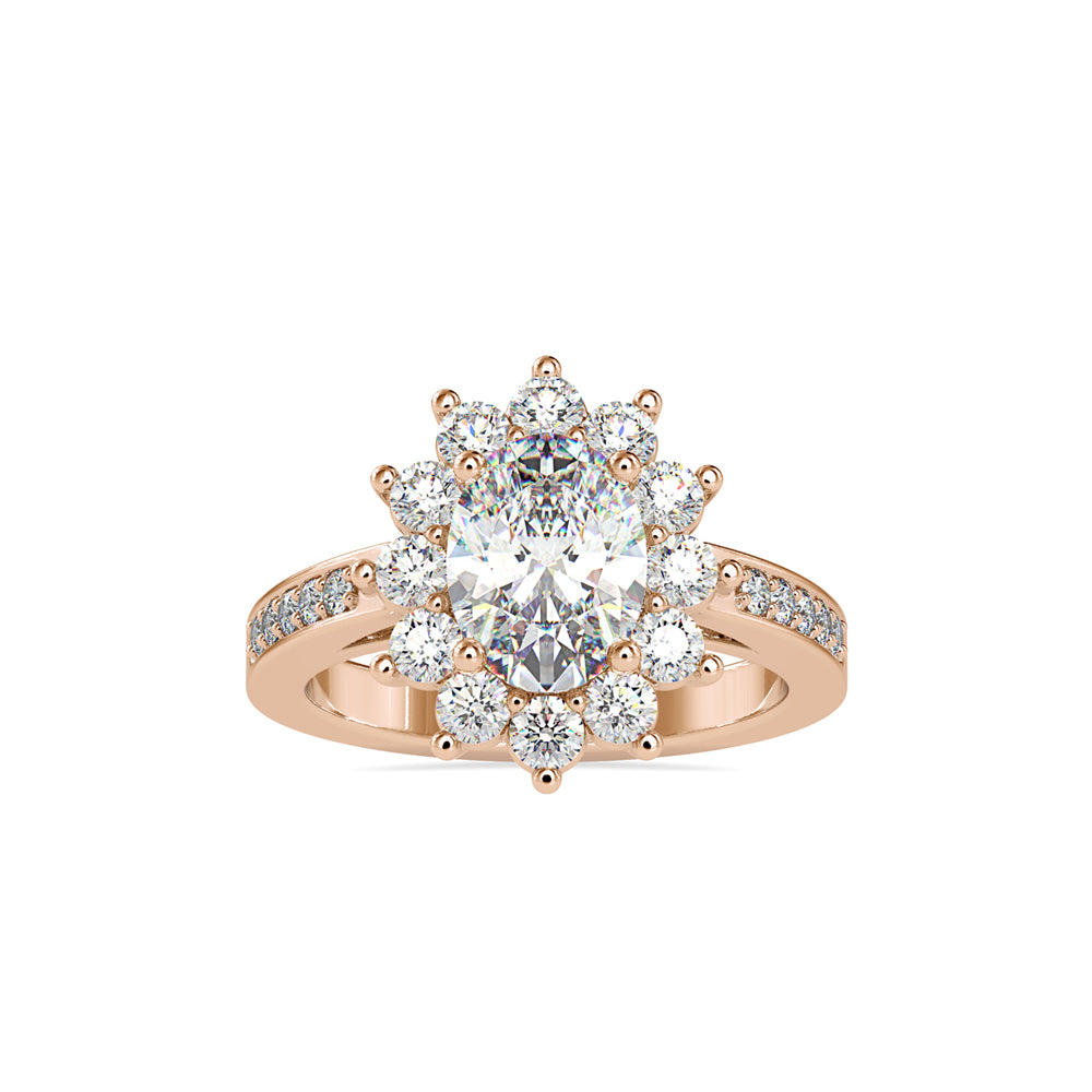 oval cut halo diamond ring in rose gold