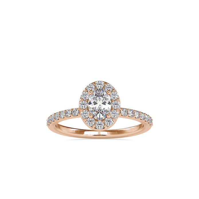 oval halo lab-grown diamond ring in rose gold