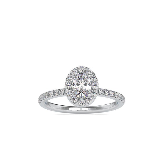 oval halo lab-grown diamond ring in white gold