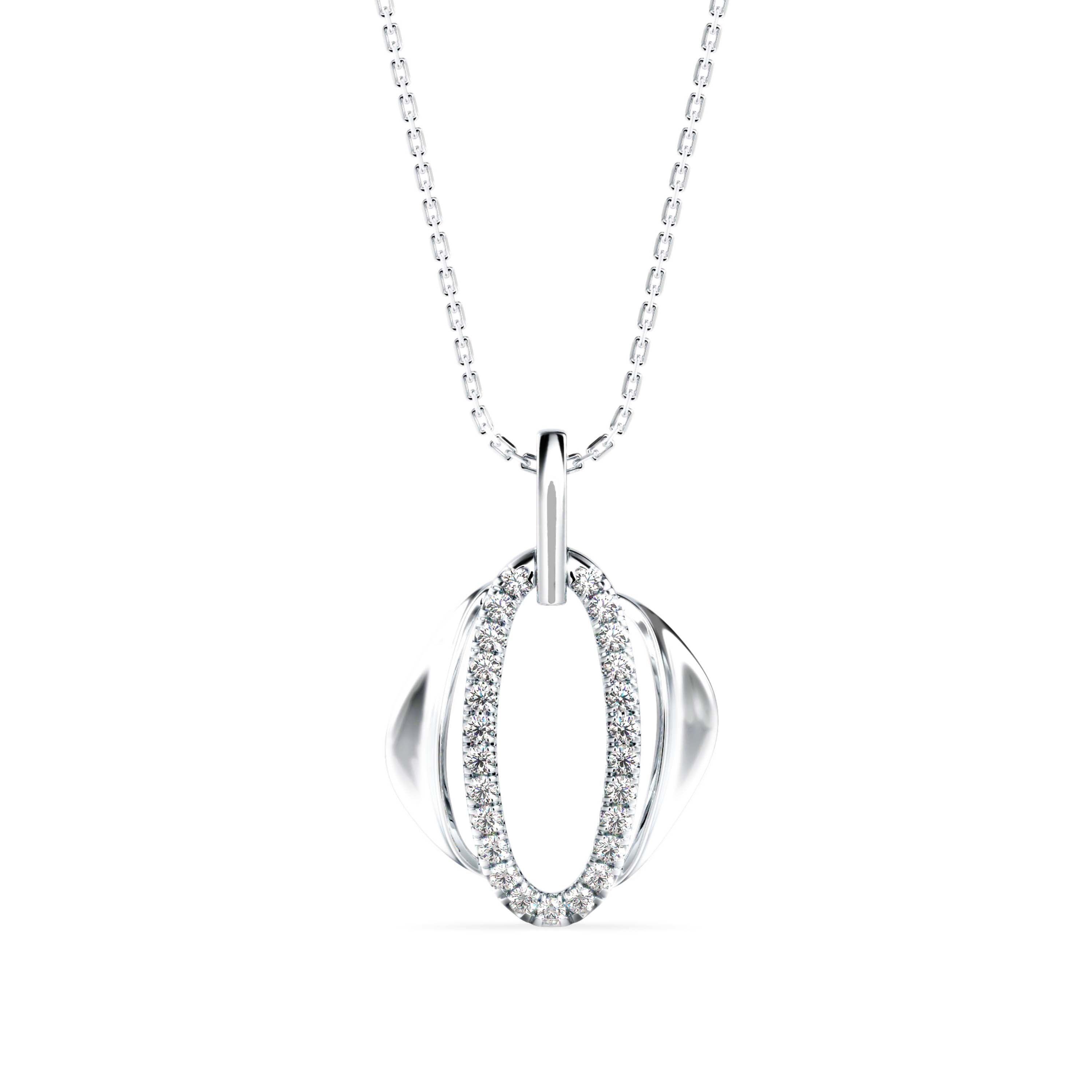 oval shape pave diamond pendant necklace in white gold