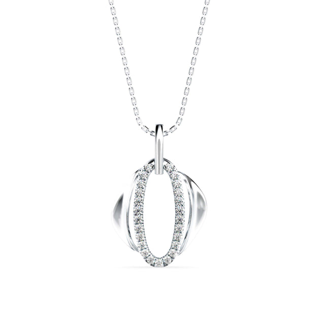oval shape pave diamond pendant necklace in white gold