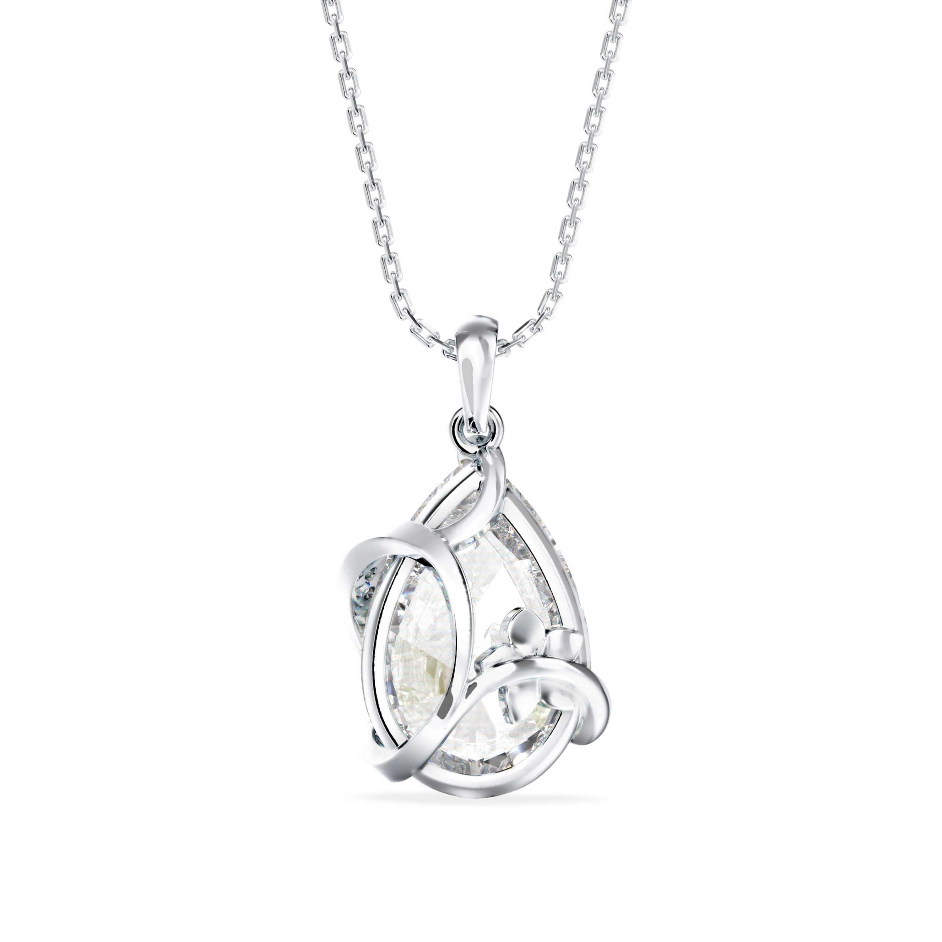 pear solitaire diamond pendant necklace in white gold