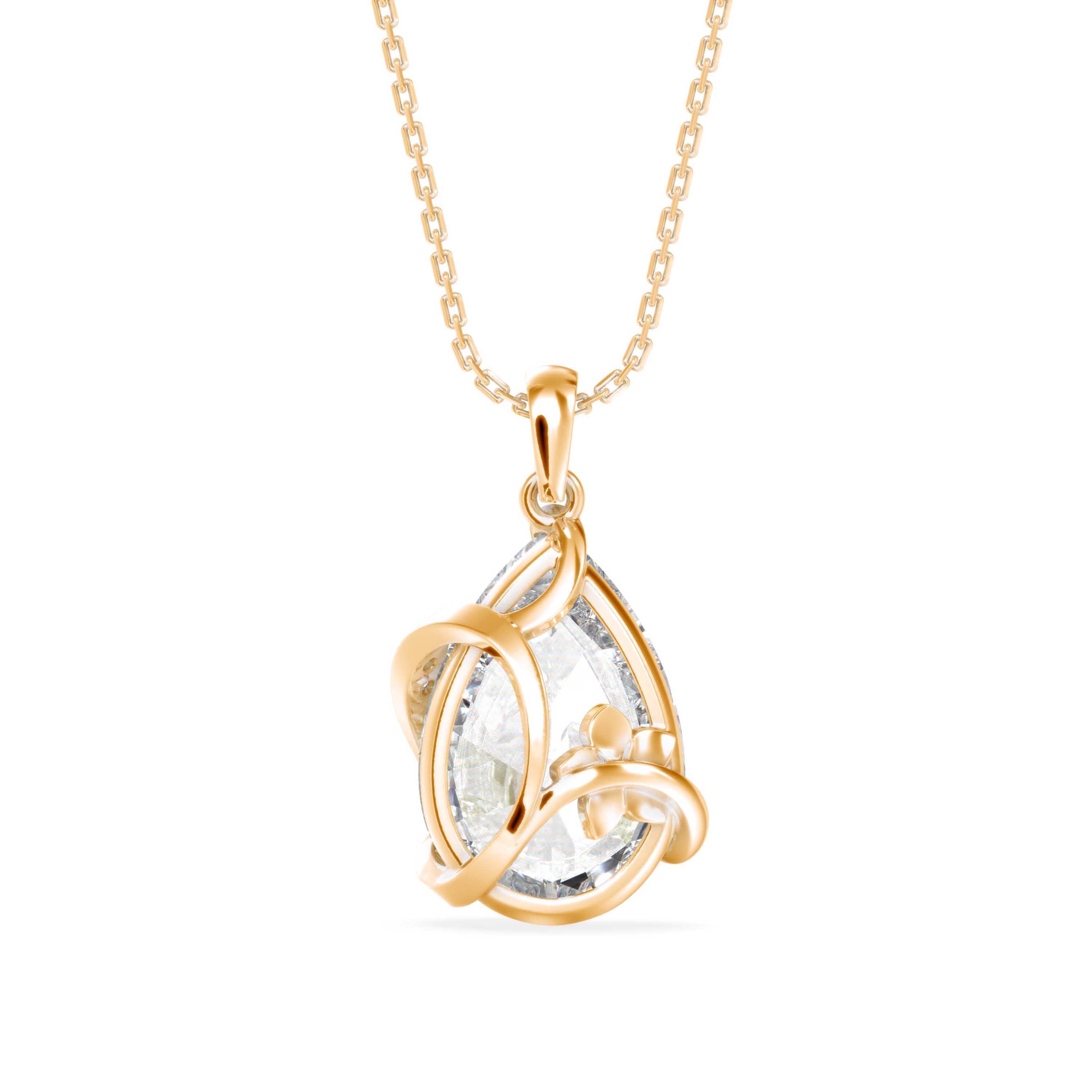 pear solitaire diamond pendant necklace in yellow gold