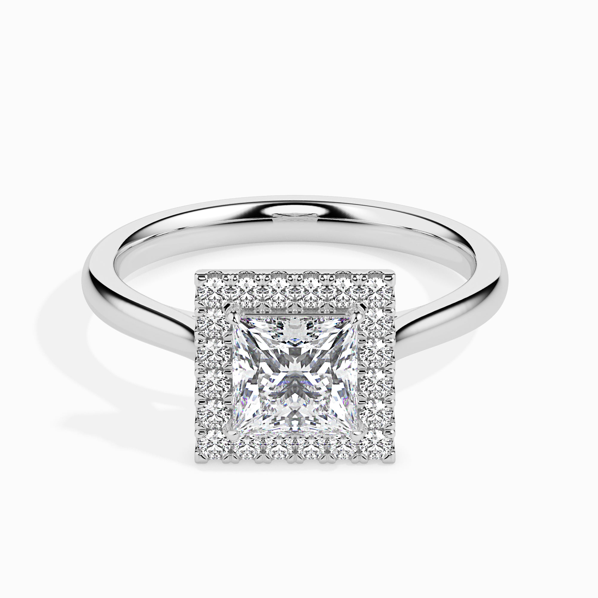 princess cut halo diamond ring in white gold