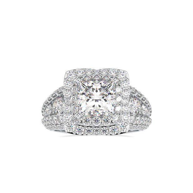 princess cut double halo lab-grown diamond ring in white gold