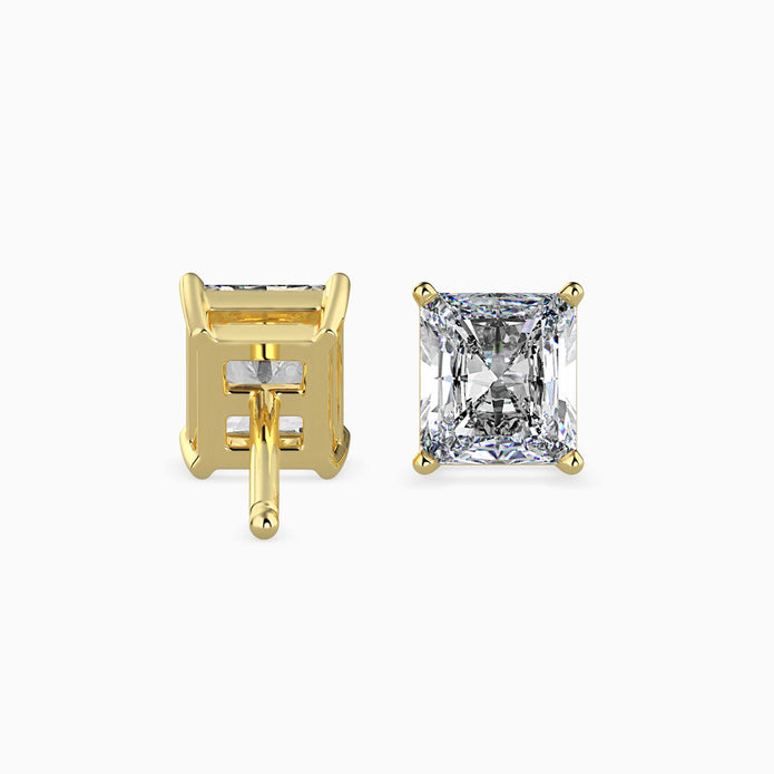 radiant prong set diamond stud earrings in yellow gold