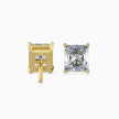 radiant prong set diamond stud earrings in yellow gold