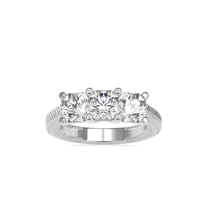 radiant cut three stone lab-grown diamond ring in white gold
