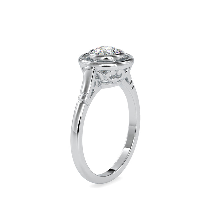 round cut bezel halo lab-grown diamond ring in white gold
