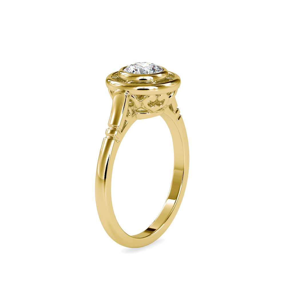 round cut bezel halo lab-grown diamond ring in yellow gold